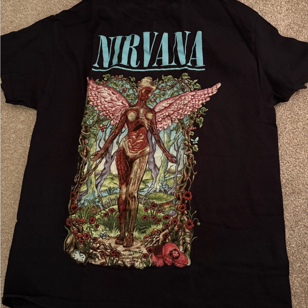 NIRVANA Black Tee with Angel Graphic